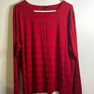 Talbots red metallic long sleeve top size 2x rayon metallic spandex nylon